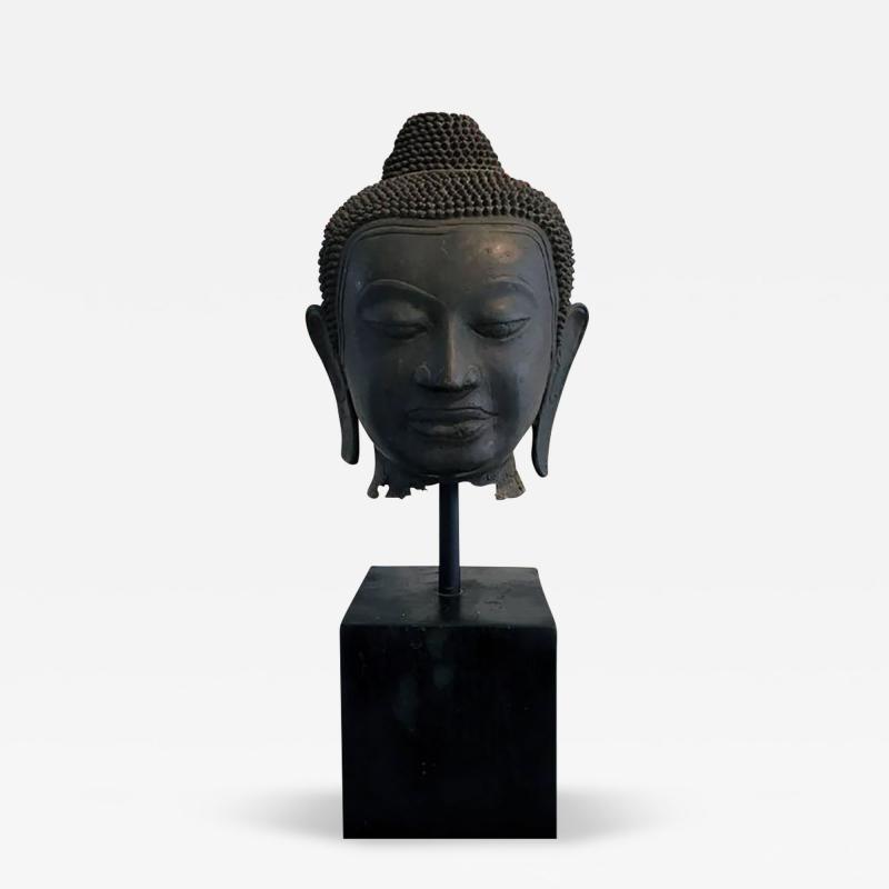 Large Bronze Buddha Head with Stand Thailand