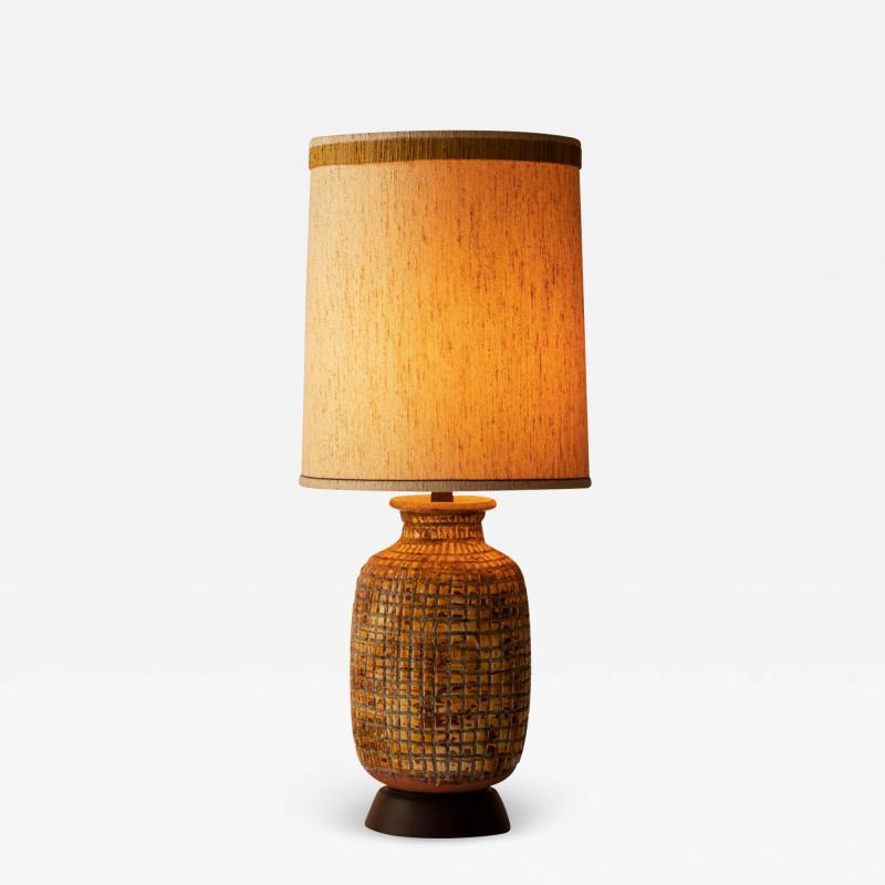 Large Brutalist Glazed Terracotta Lamp with Original Textured Shade