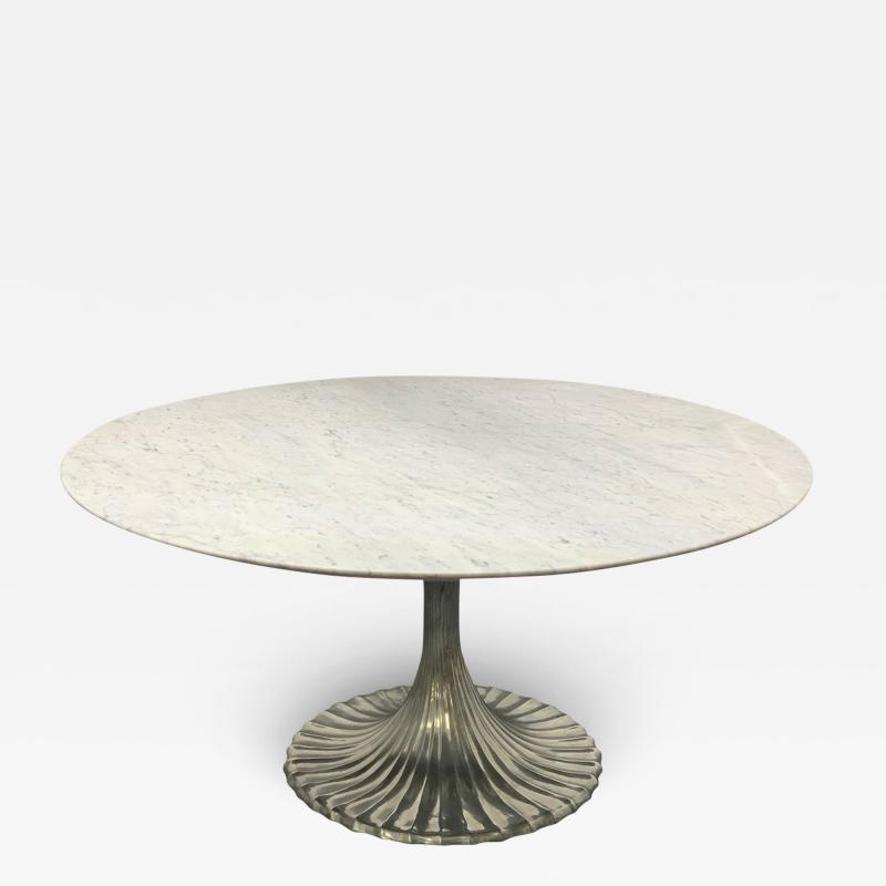 Large Carrara Marble Top Dining Table w Cast Aluminum Base