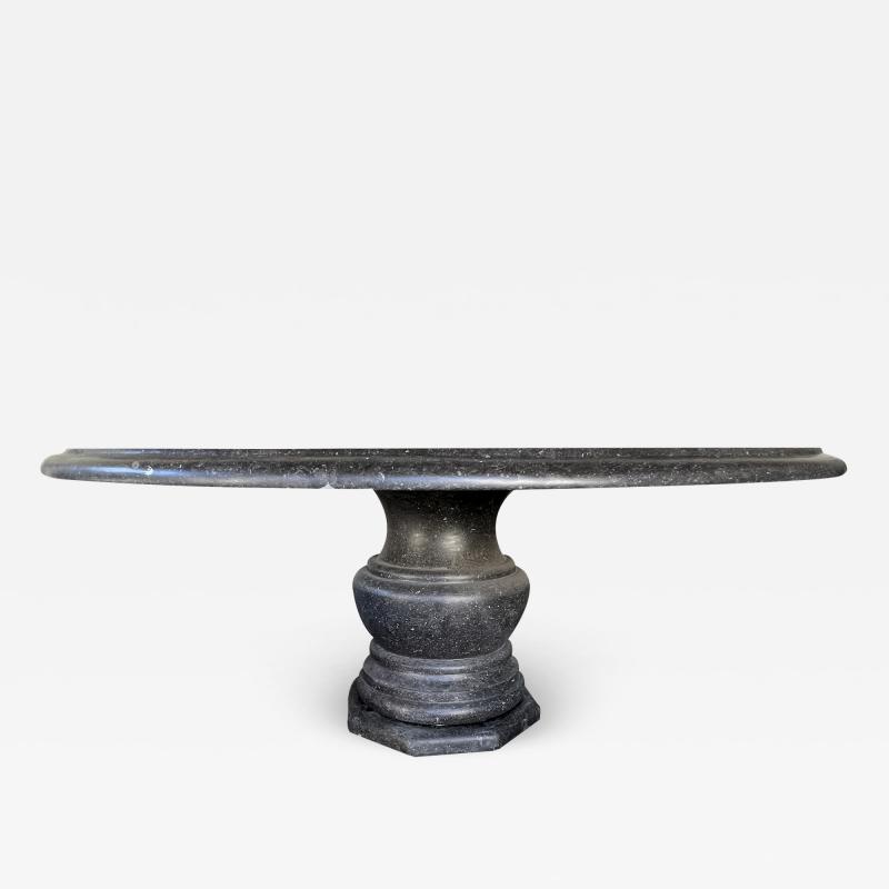 Large Carved Belgian Bluestone Round Dining Center Table w Baluster Form Base