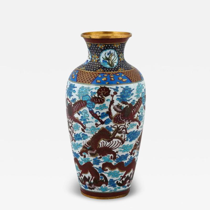 Large Chinese Dragon Cloisonne Enamel Over Brass Vase