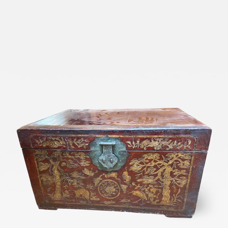 Large Chinese Leather Trunk