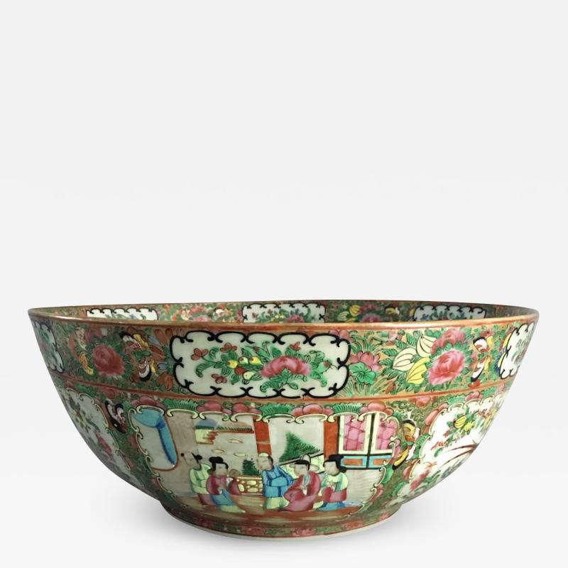 Large Chinese Rose Medallion Punch Bowl