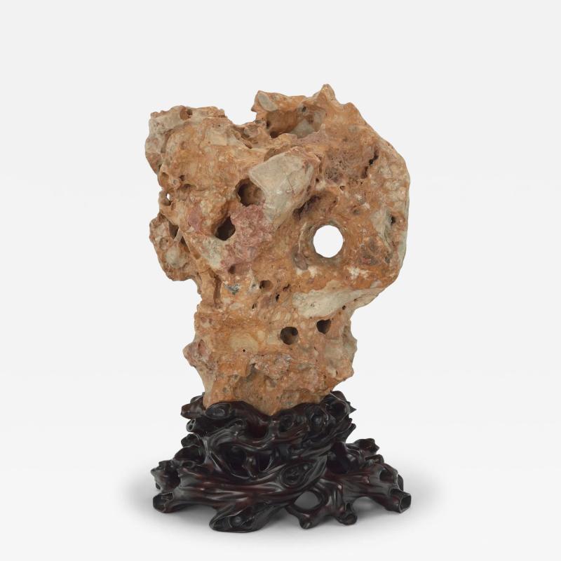 Large Chinese Taihu Scholar Stone on Custom Carved Wood Stand