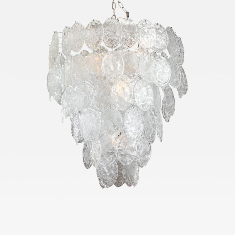 Large Clear Murano Hammered Texture Glass Chandelier