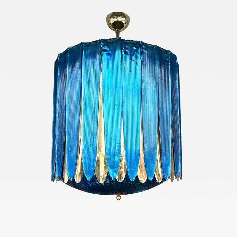 Large Contemporary Balloon Chandelier Brass and Blue Murano Glass Italy
