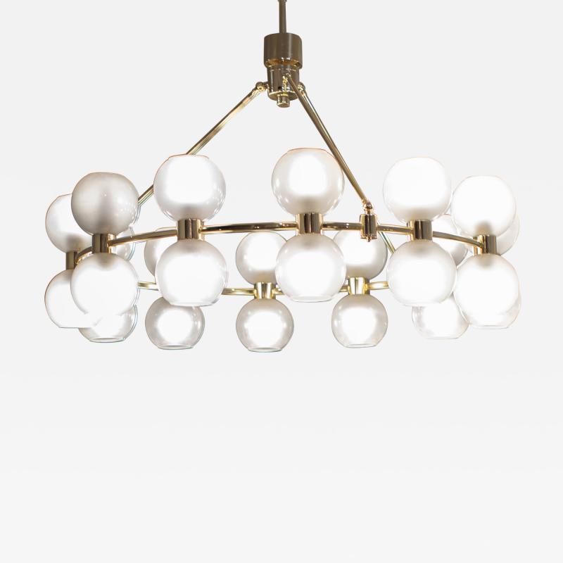 Large Contemporary Brass and Glass Chandelier