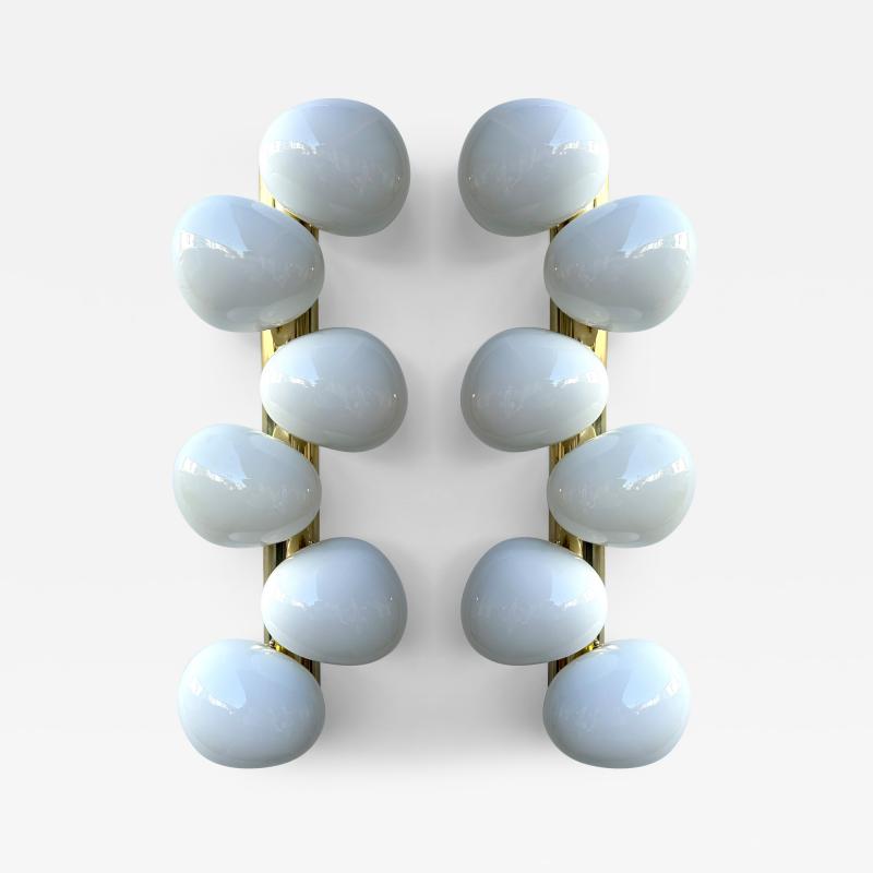 Large Contemporary Pair of Brass and White Bulb Murano Glass Sconces Italy