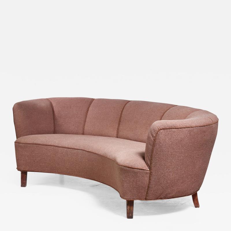 Large Danish curved brown sofa Denmark 1940s