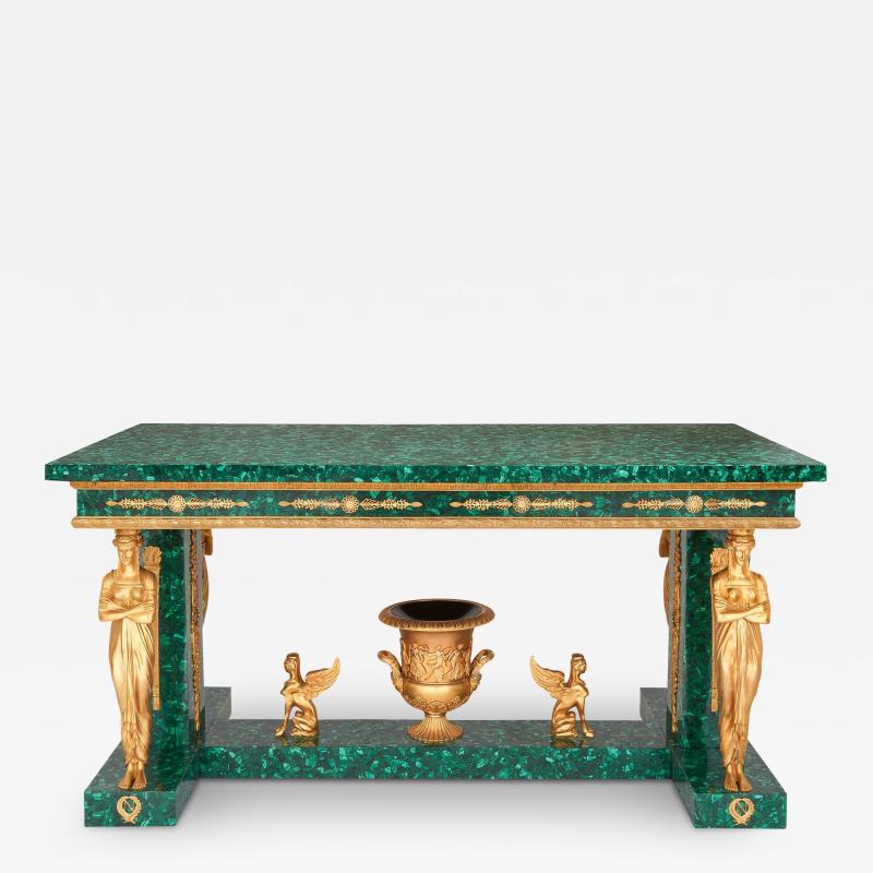 Large Empire style ormolu and malachite centre table