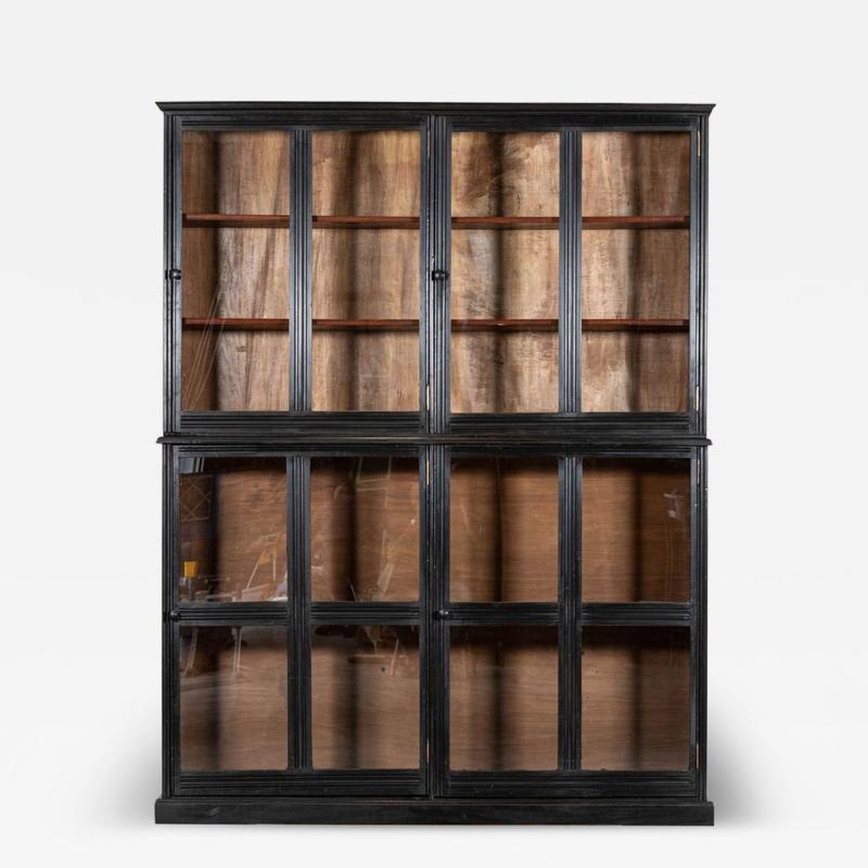 Large English 19thC Ebonised Mahogany Glazed Cabinet