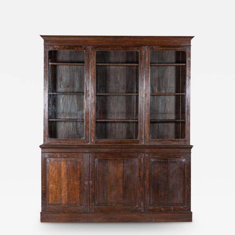 Large English 19thC Oak Glazed Bookcase