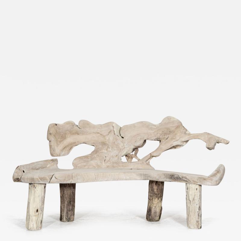 Large English Bleached Teak Root Bench