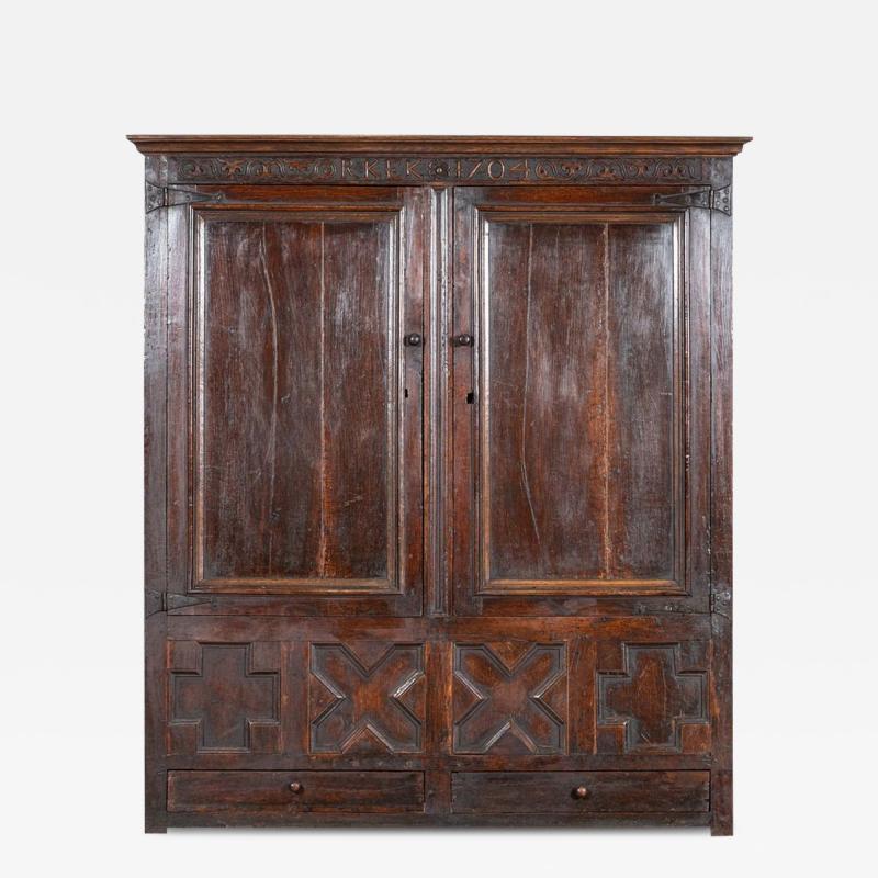 Large English Early 18thC Carved Oak Marriage Cabinet