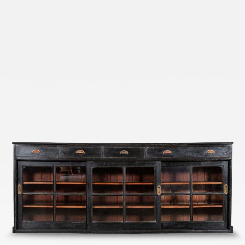 Large English Ebonised Pine Glazed Counter Base