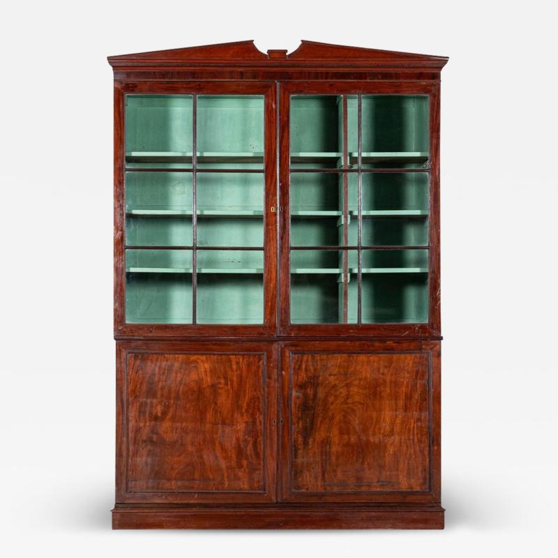 Large English George III Mahogany Glazed Linen Press Cabinet