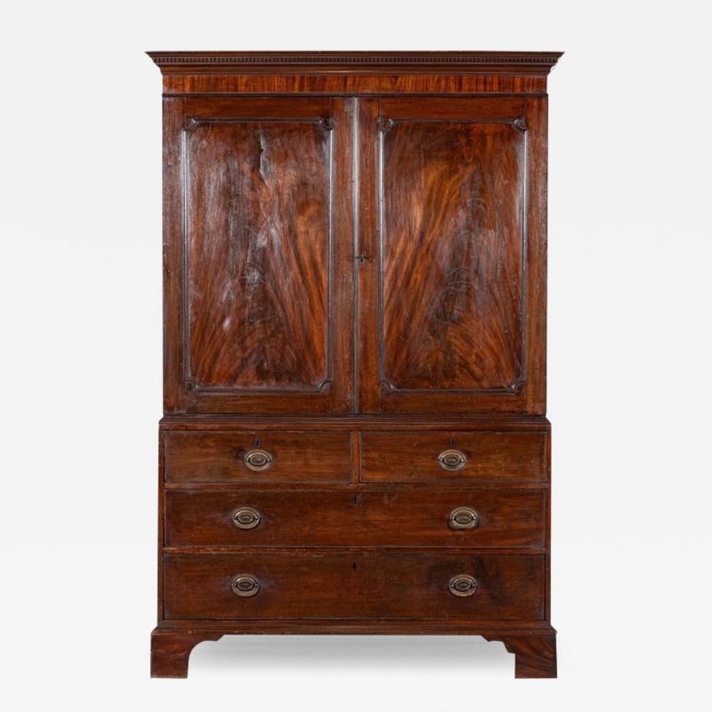 Large English George III Mahogany Linen Press