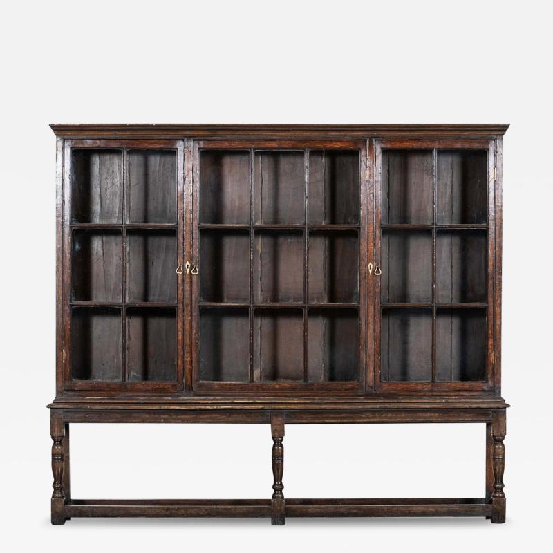 Large English Oak Charles II Style Glazed Bookcase