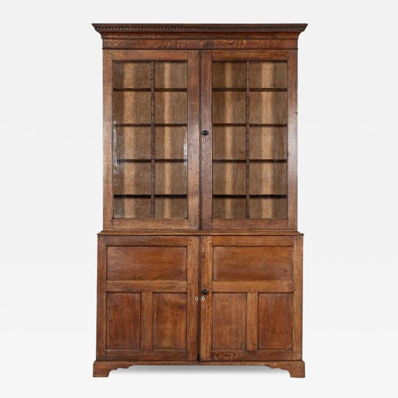 Large English Oak Glazed Bookcase Vitrine