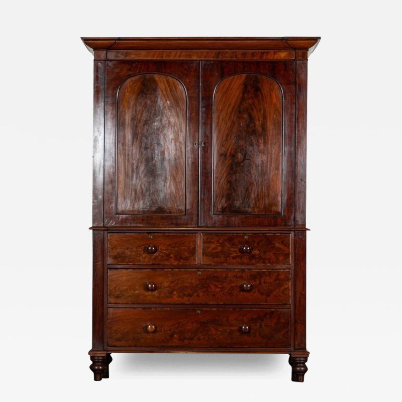 Large English Regency Mahogany Linen Press