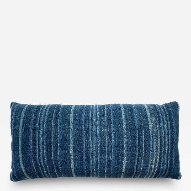 Large Faded Indigo Tone on Tone Striped Lumbar Cushion