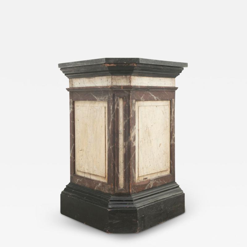 Large Faux Marble Painted Triangular Pedestal