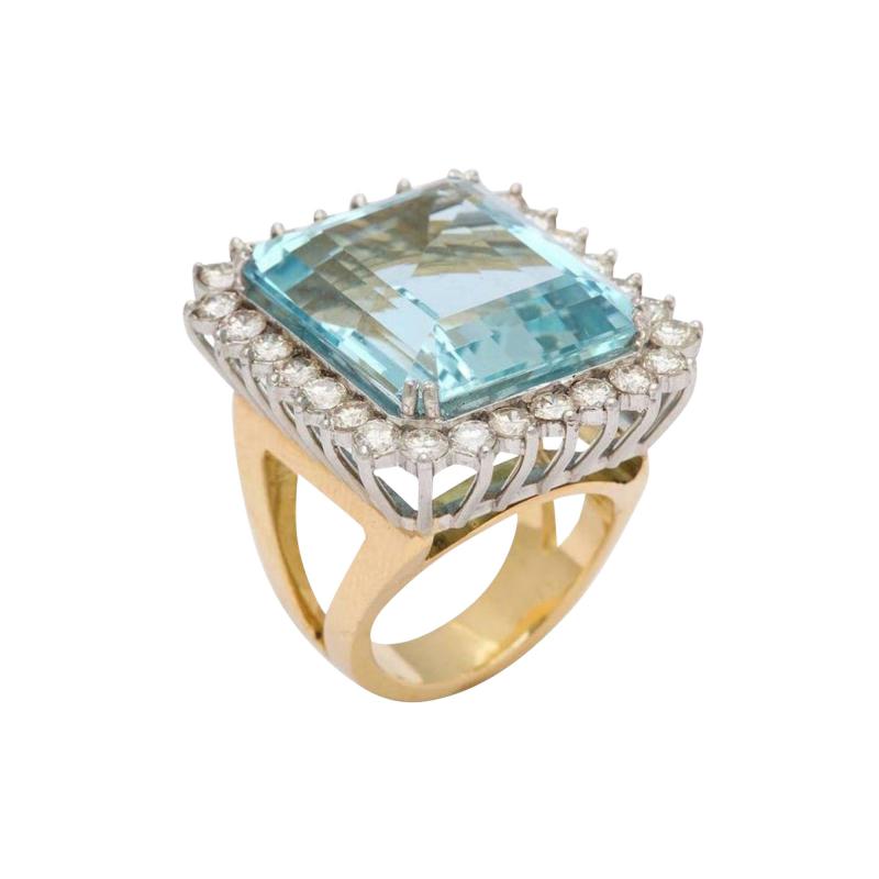 Large Fine Aquamarine and Diamond Ring or Pendant 18 Karat and Platinum