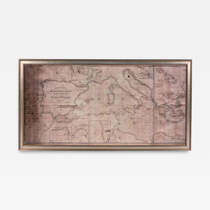 Large Framed Map of the Mediterranean