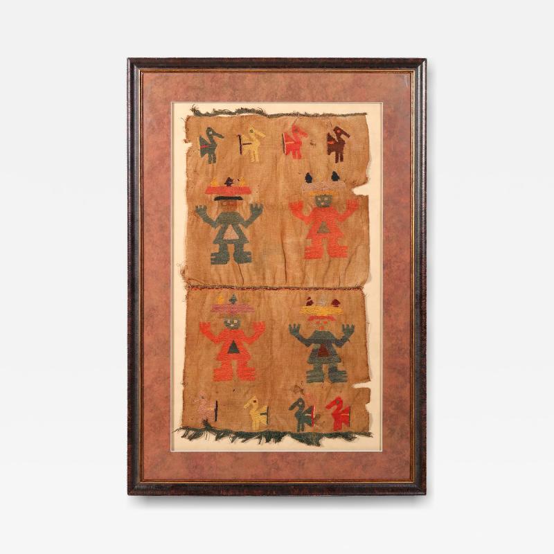 Large Framed Pre Columbian Embroidered Textile from Chimu Culture