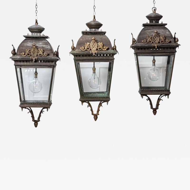 Large French 19thC Style Bronze Iron Lanterns