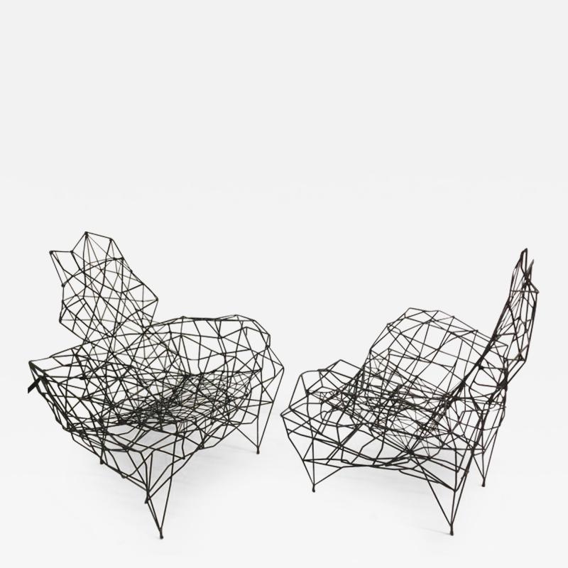 Large French Artist Wrought Iron Nylon Sculpture Lounge Chair Ron Arad