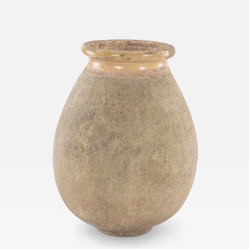 Large French Biot Jar with Yellow Glazed Rim