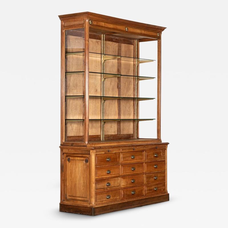 Large French Cherrywood Pharmacy Display Cabinet