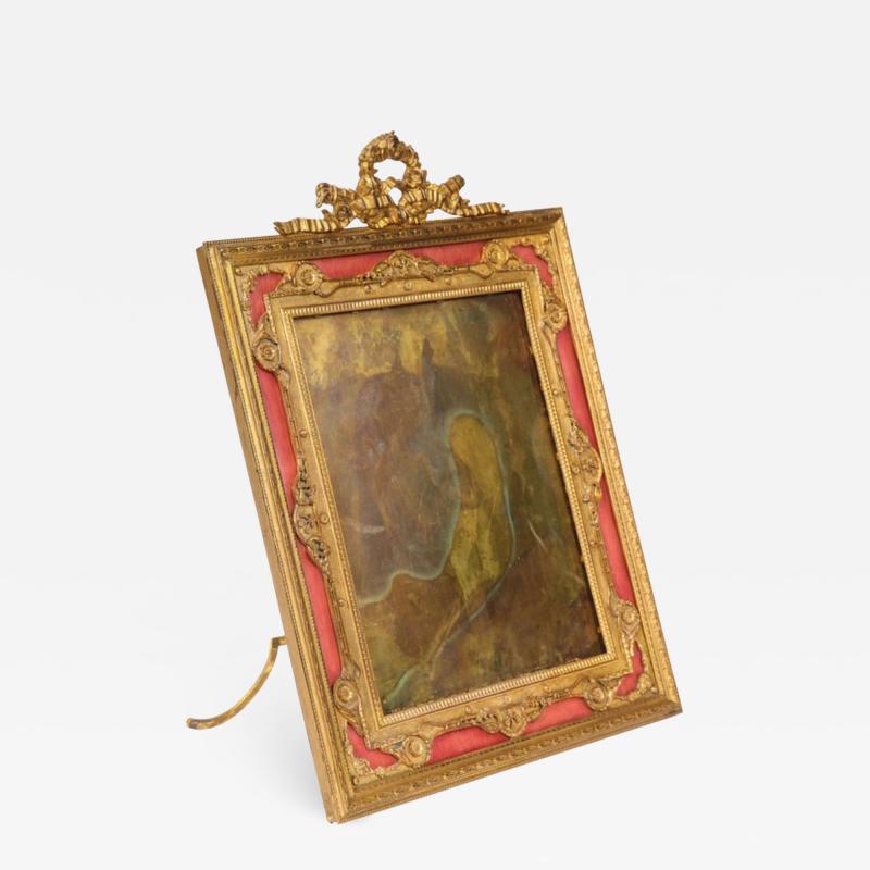 Large French Gilt Bronze Ormolu and Pink Guilloche Enamel Picture Photo Frame