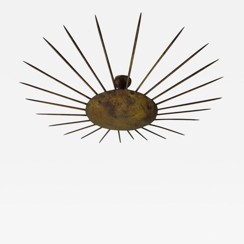 Large French Mid Century Modern Flush Mount or Chandelier in Form of Sunburst