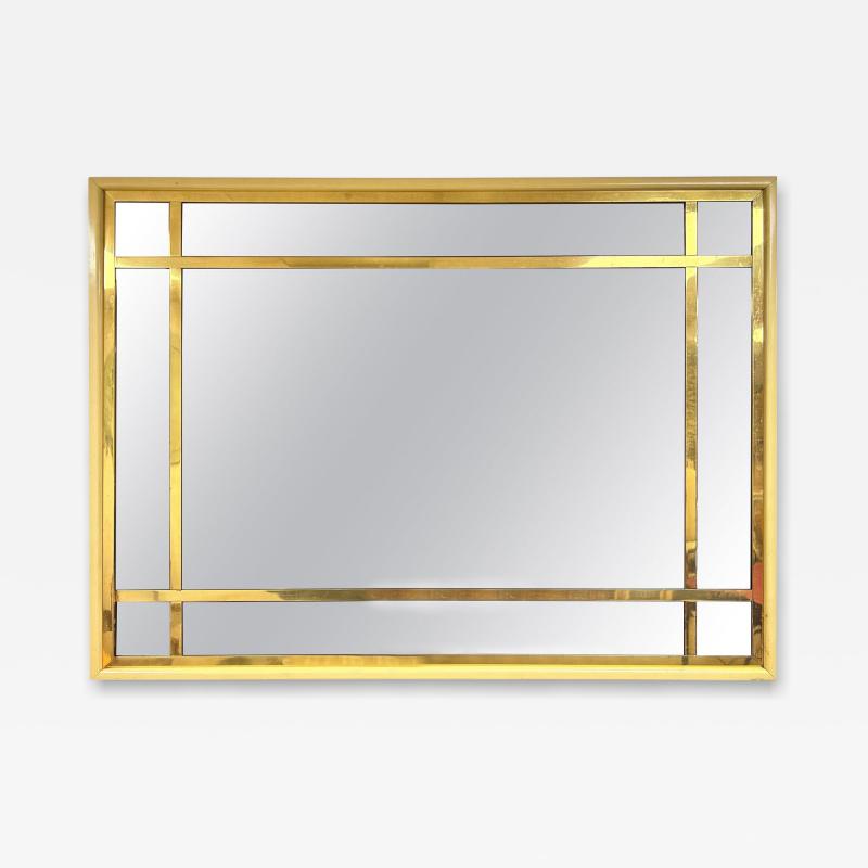 Large French Modern Brass and Smoked Glass Mirror