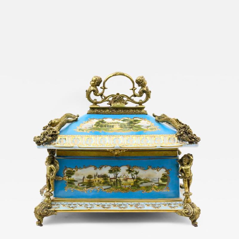Large French Sevres Style Porcelain Ormolu Mounted Casket Box 19th Century
