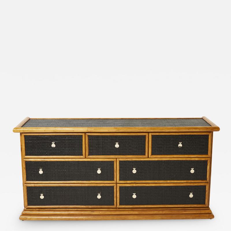 Large French bamboo rattan and brass chest of drawers 1960s