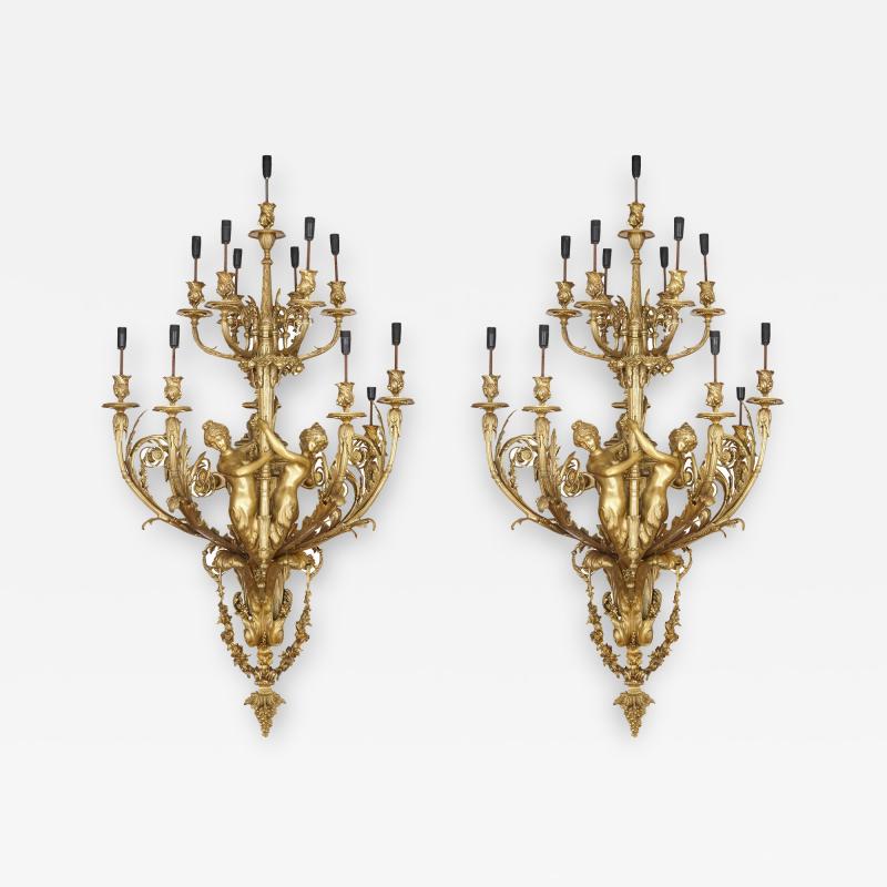Large French gilt bronze wall sconces