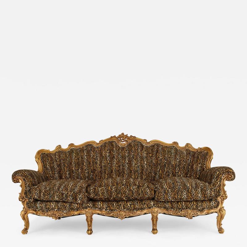 Large French giltwood ornate antique sofa