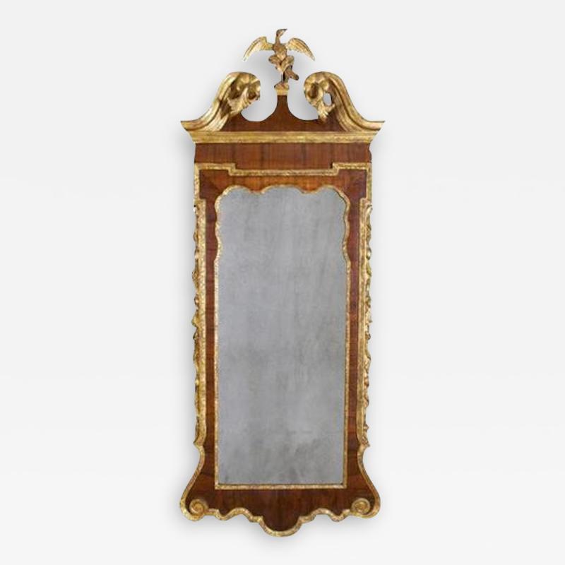 Large George II Mahogany and Gilt Scroll Top Mirror