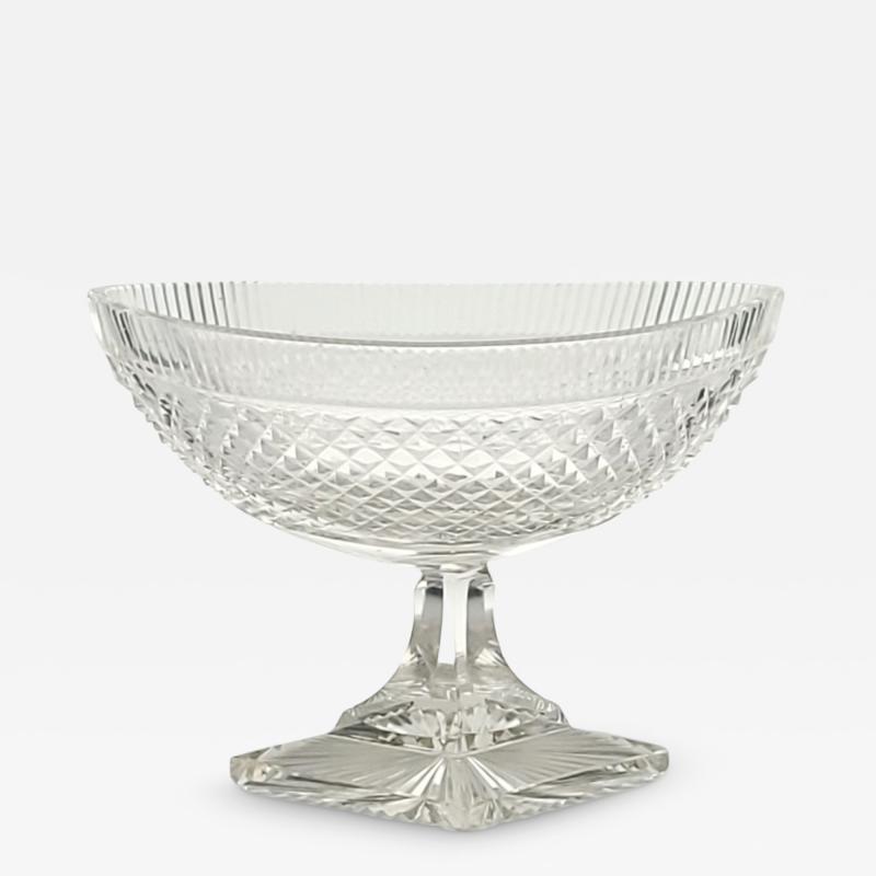 Large Georgian Irish Crystal Oval Pedestal Bowl circa 1800