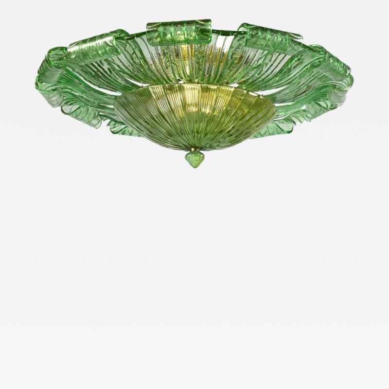 Large Green Murano Glass Leave Ceiling Light or Flush Mount
