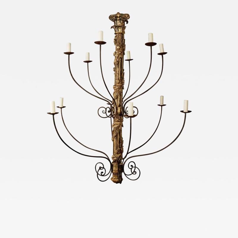 Large Hand Carved Giltwood Italian Twelve Arm Chandelier