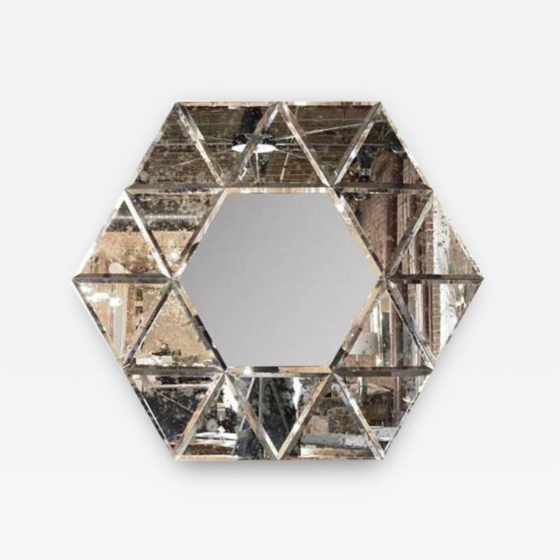 Large Hexagonal Antiqued Mirror