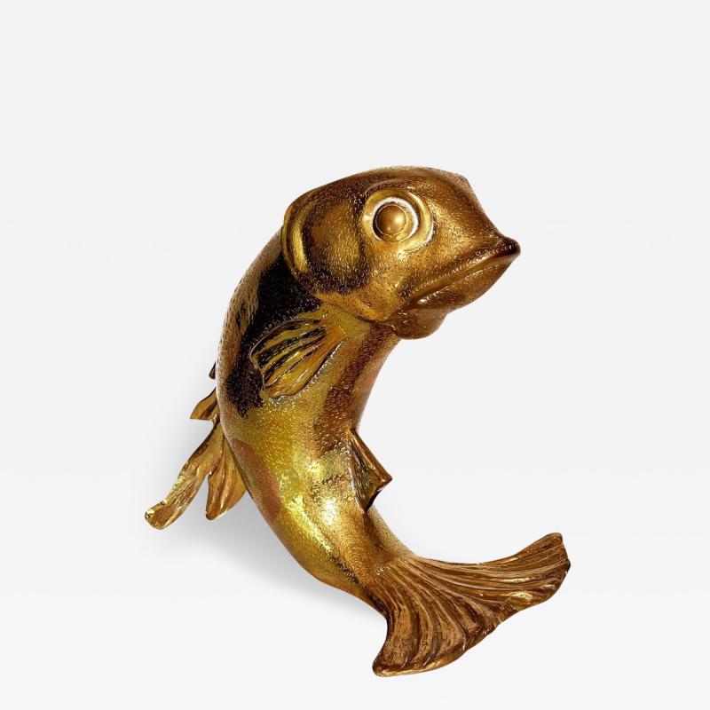 Large Hollywood Regency Brass Koi Fish Sculpture Bottle Chiller or Wine Holder