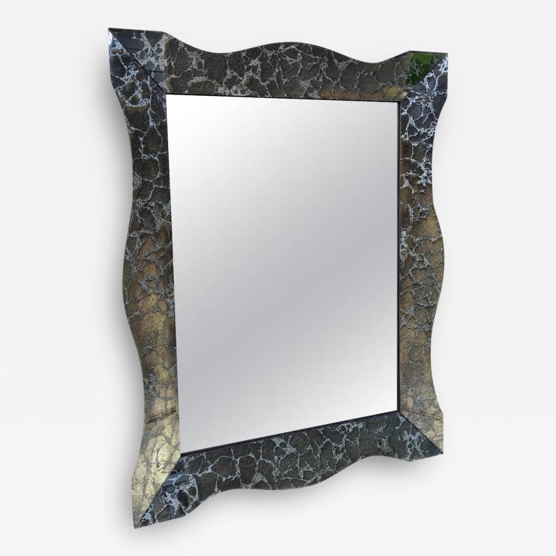 Large Hollywood Regency Charcoal Silver Vein Beveled Mirror