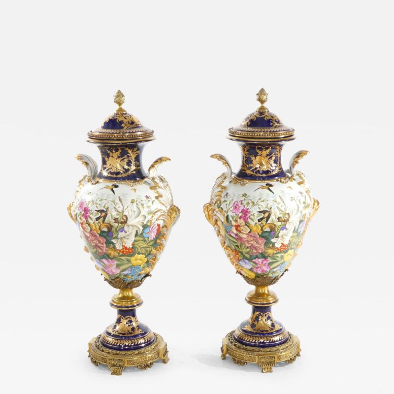 Large Impressive 19th Century French S vres Porcelain Gilt Gold Decorated Urns