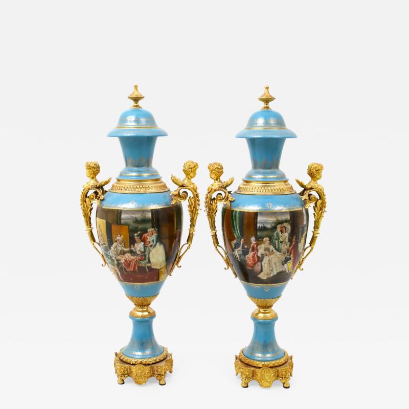 Large Impressive Antique Dresden Porcelain Ormolu Mounted Hand Painted Urn