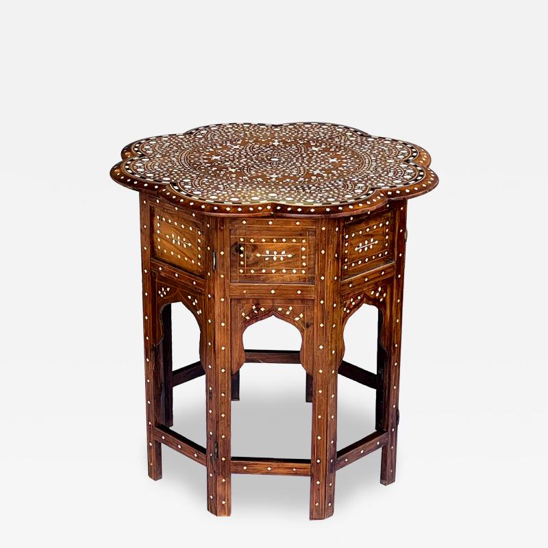 Large Inlaid Anglo Indian Side traveling Table with Rare Scalloped Top